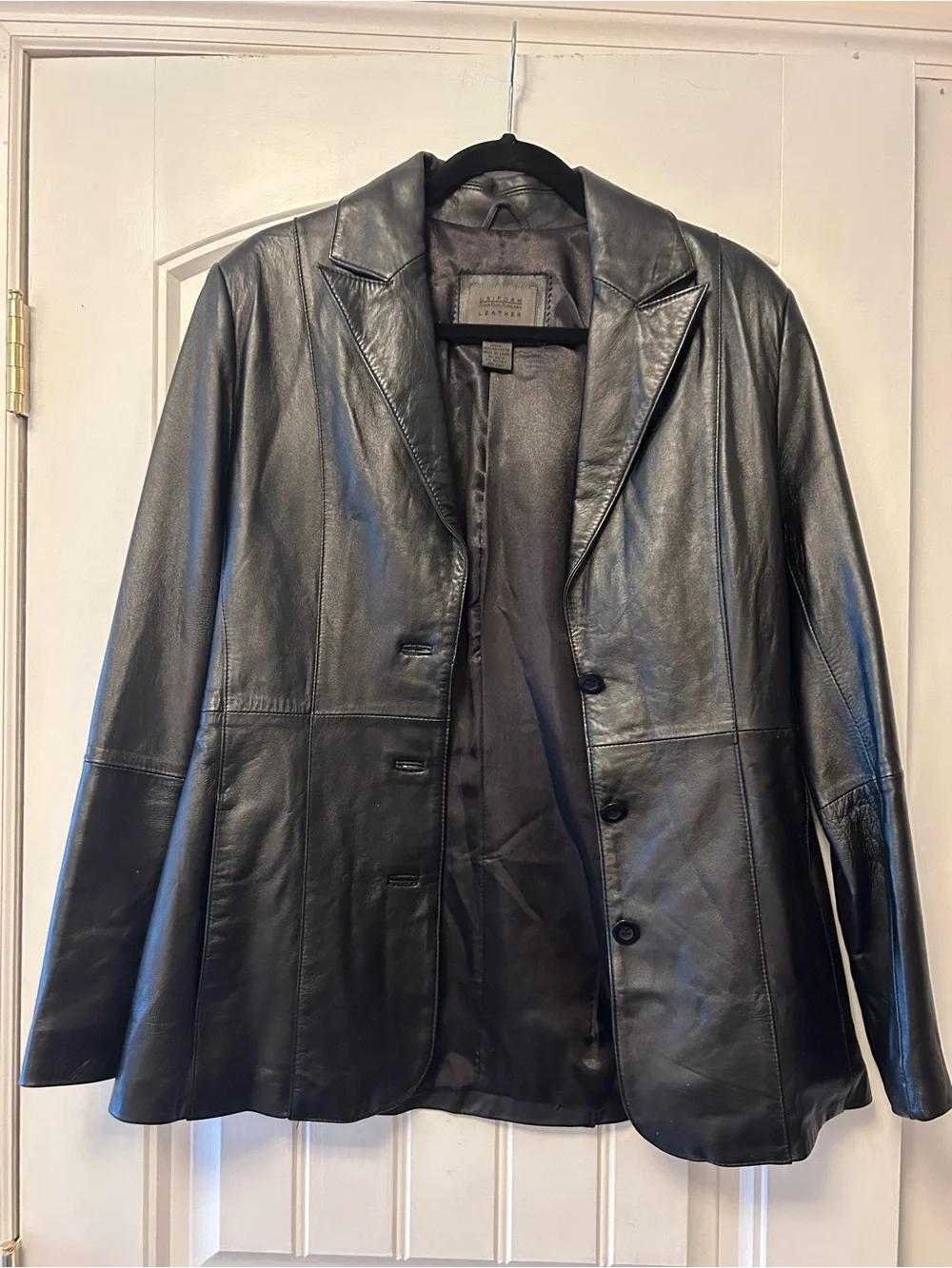VINTAGE Genuine Leather Blazer Jacket - Black - Picture 5 of 6